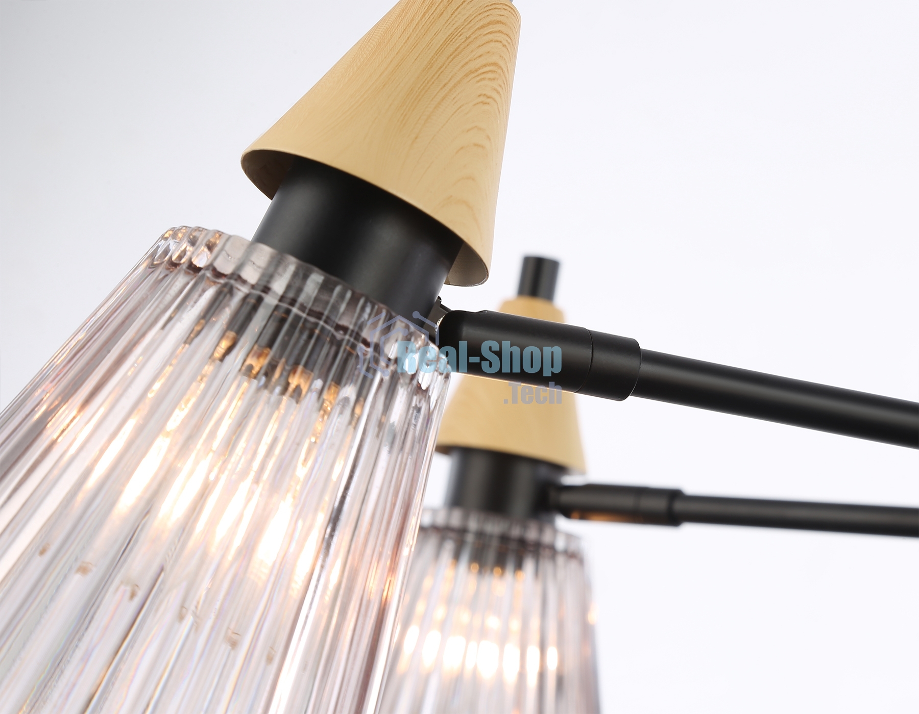 Люстра Ambrella light LH58116/7 BK/LW/SM черный/светлое дерево/дымчатый E14*7 max 40W D750*390