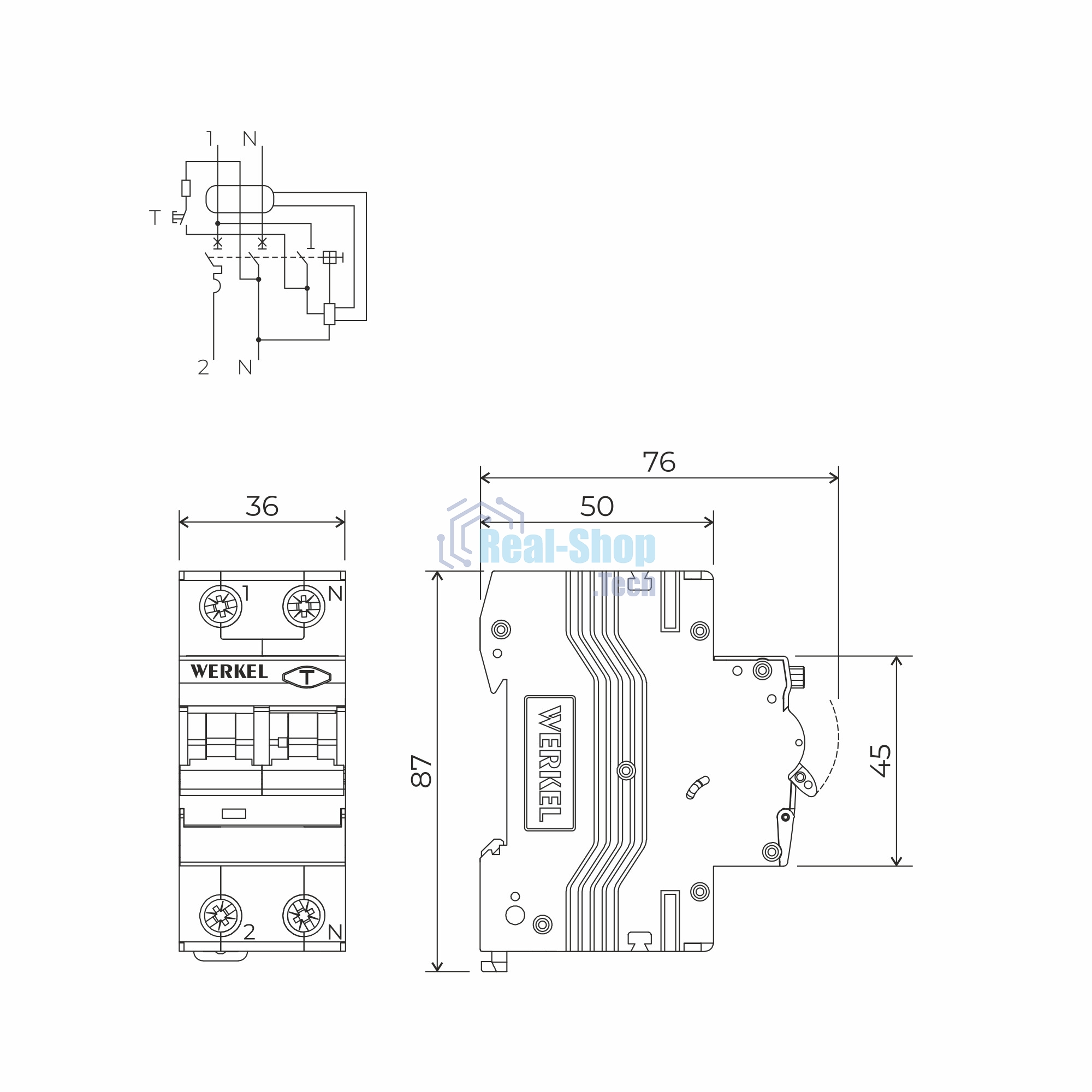 Дифференциальный автомат Werkel 1P+N 16 A 30 mА 6 kА C A W922P166