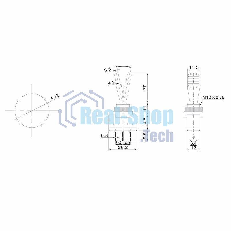 Тумблер Rexant 12V 20А (3c) ON-OFF однополюсный с желтой подсветкой