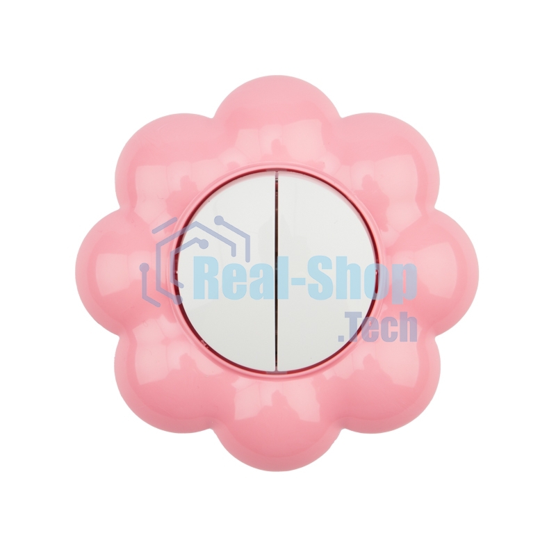 Выключатель двухклавишный Kranz HAPPY Цветок скрытой установки, белый/розовый