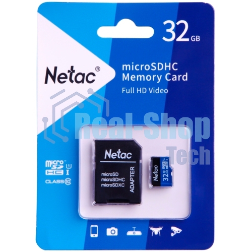 Флеш карта microSDHC 32Gb Netac P500 NT02P500STN-032G-R (с SD адаптером) 80Mb/s