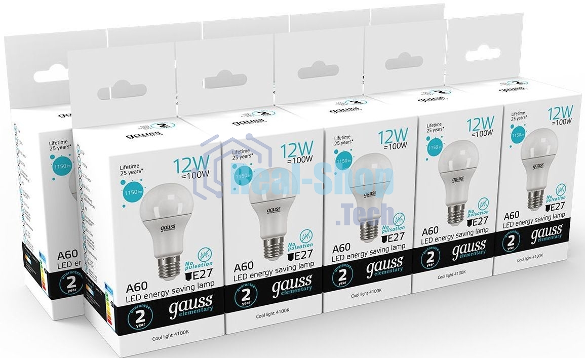 Лампа светодиодная Gauss Elementary 12Вт цок.: E27 груша 220B 4100K св. свеч. белый ней. A60 (упак.: 10 шт)