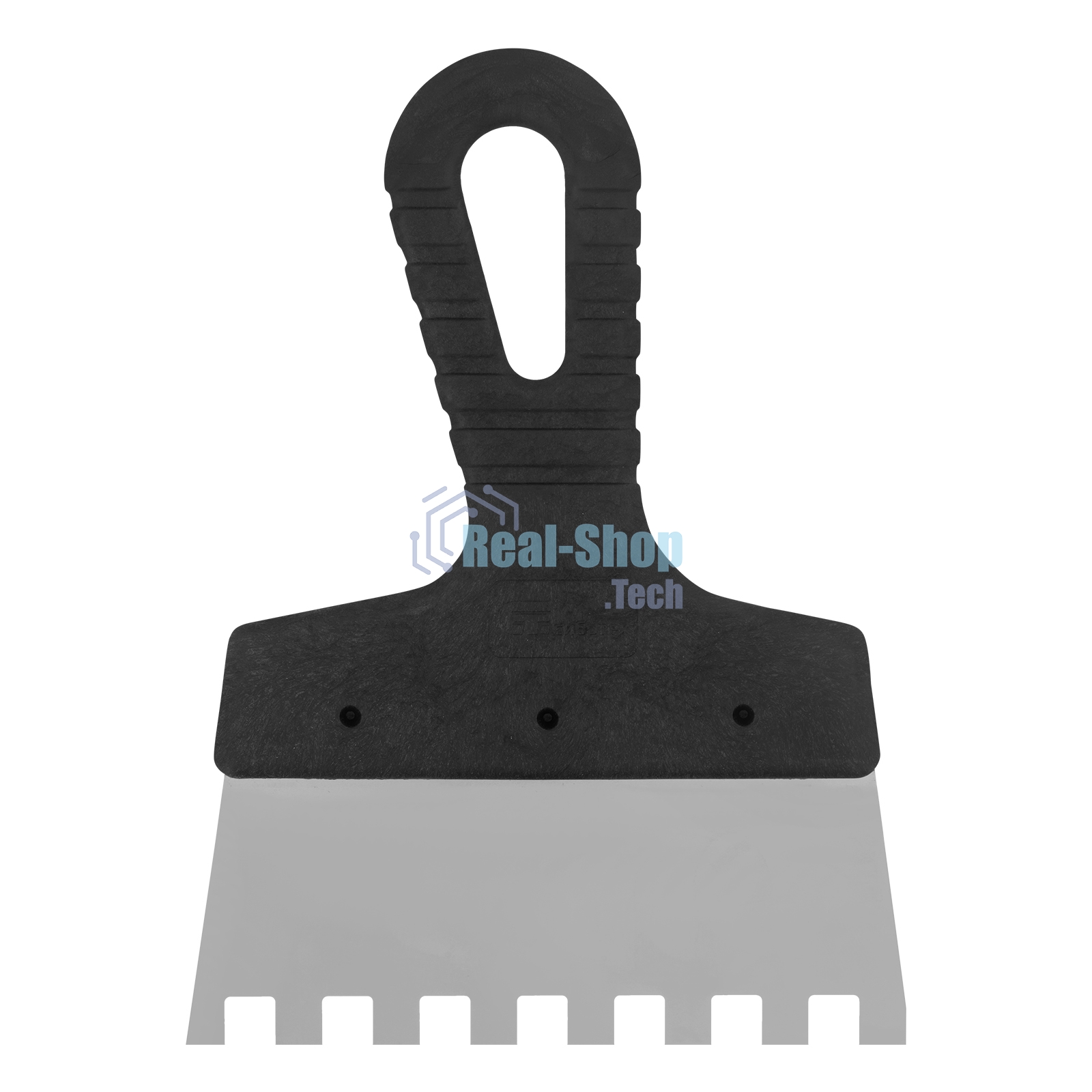 Шпатель из нержавеющей стали Сибртех 150 мм, зуб 10х10 мм, пластмассовая ручка