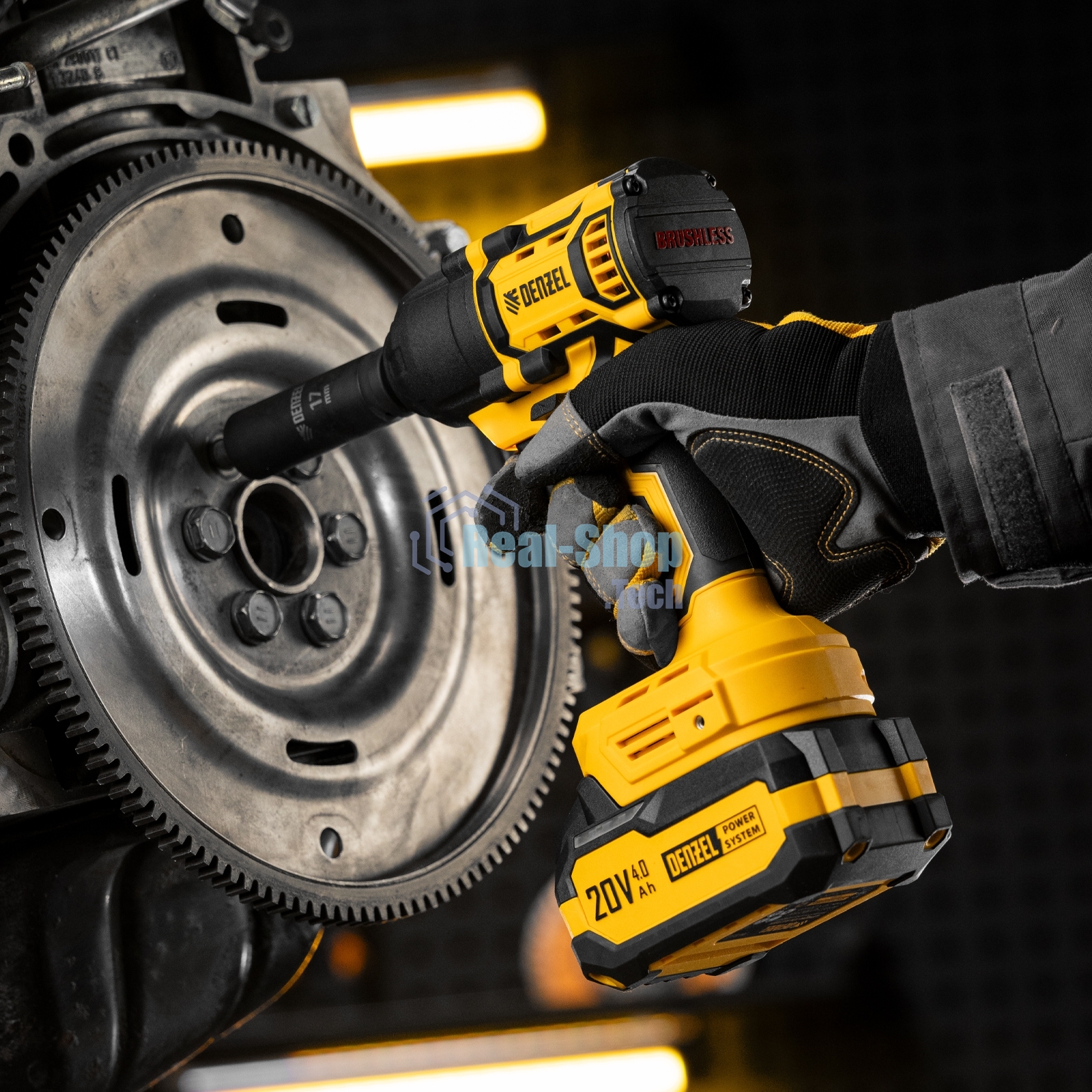 Гайковерт ударный аккумуляторный бесщет. Denzel CIWH-BL-20-500, Li-Ion, 20 В