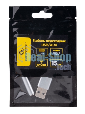 Кабель-переходник AUX Cablexpert CCA-UM3.5F-AL AM/Jack3.5(F), алюминий+нейлон.оплётка, 0.15м, пакет