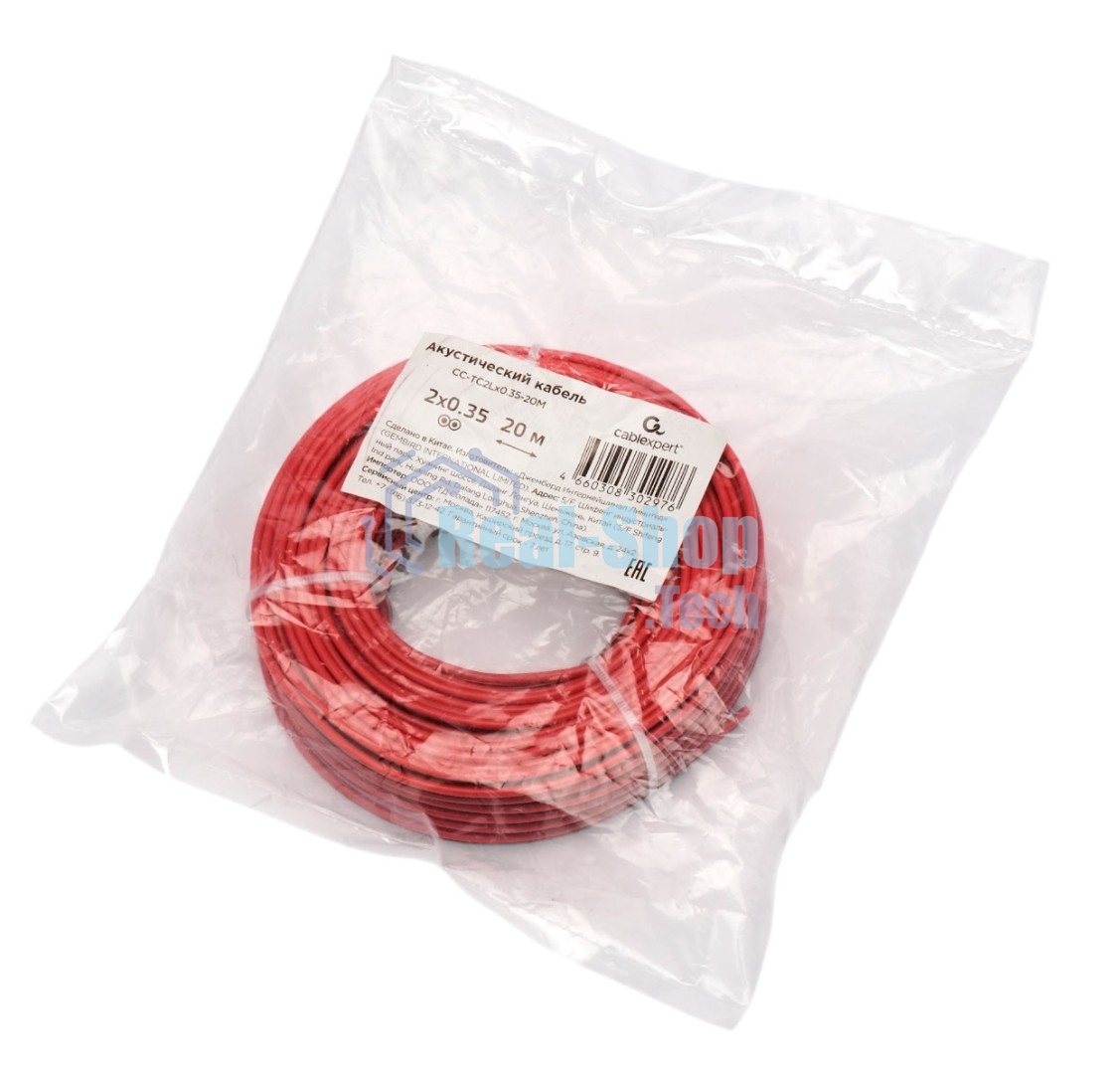 Акустический кабель Cablexpert CC-TC2Lx0.35-20M, 2x0.35мм2, 20м, черно-красный, пакет