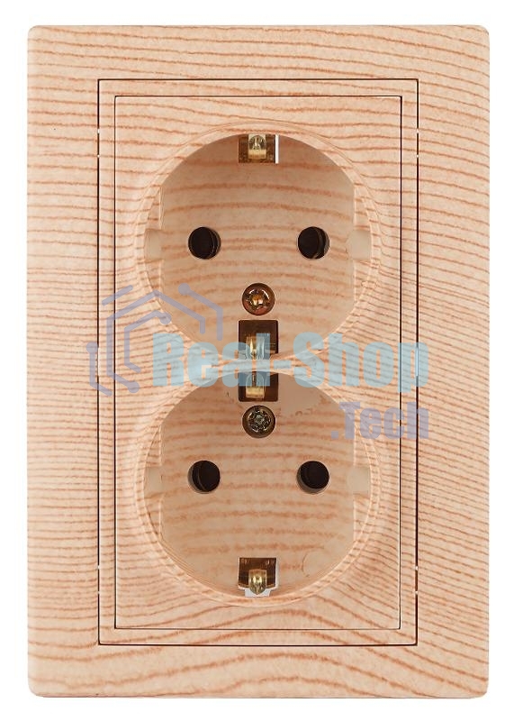 Розетка Intro Plano 1-205-11 с заземлением двойная 2X2P+E Schuko, 16А-250В, IP20, СУ, сосна
