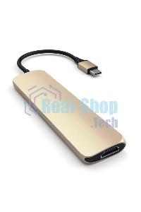 USB-концентратор Satechi Slim Aluminum Type-C Multi-Port Adapter with Type-C Charging Port. Интерфейс USB-C. Порты USB Type-C, 2хUSB 3.0, 4K HDMI. золотой.