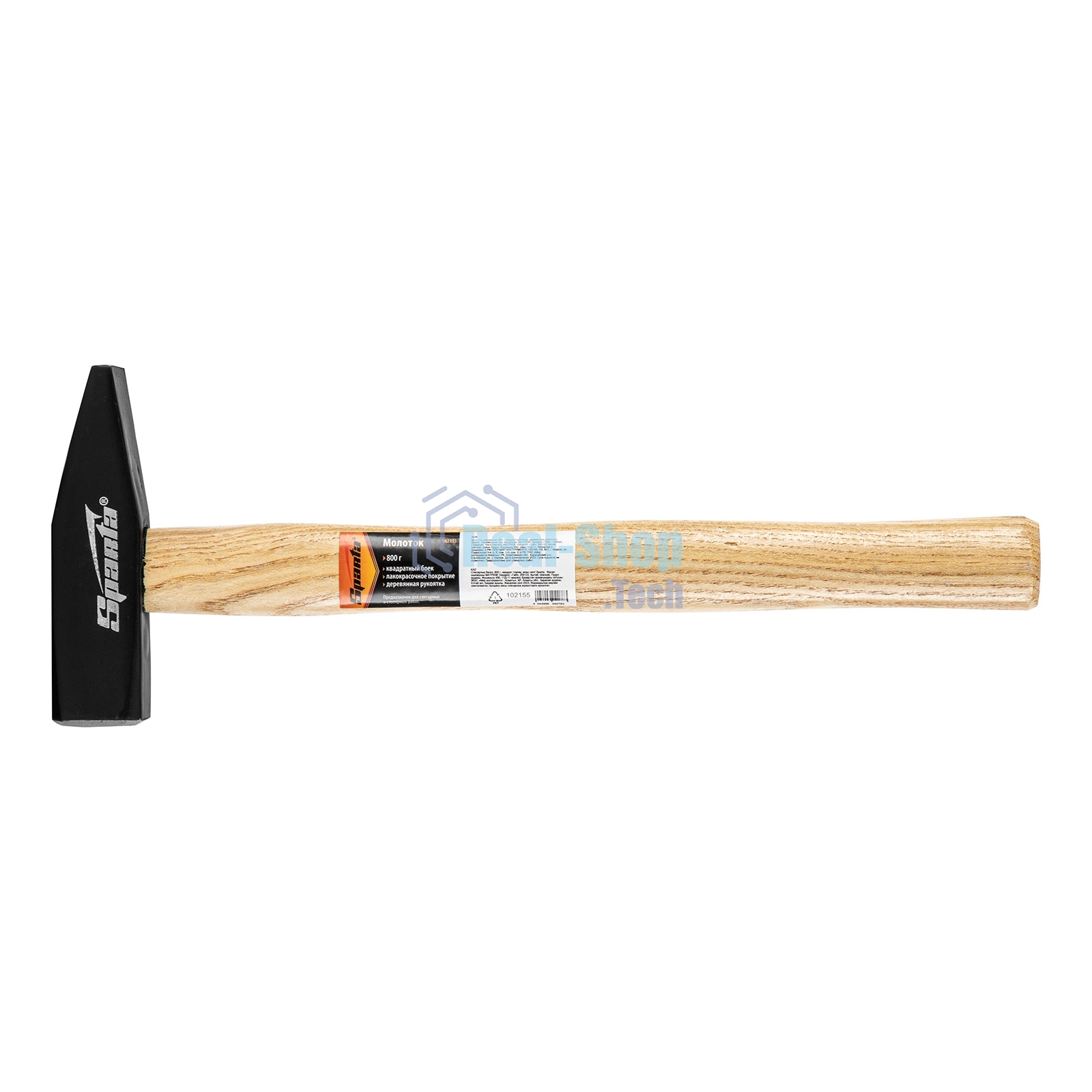 Молоток слесарный Sparta 800 г, квадратный боек, деревянная рукоятка