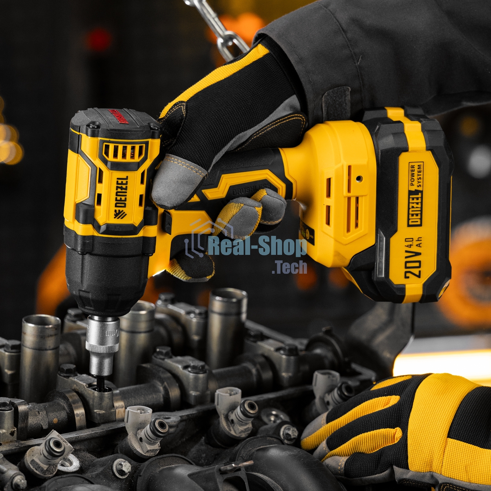 Гайковерт ударный аккумуляторный бесщет. Denzel CIWH-BL-20-500, Li-Ion, 20 В