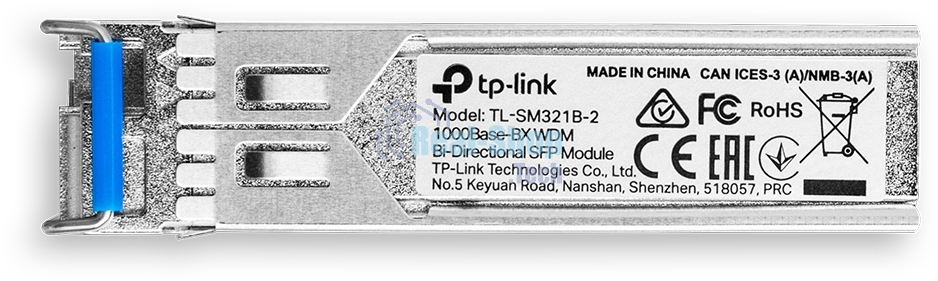 Модуль TP-Link SFP 1000Base-BX WDM Bi-Directional SFP module, TX: 1310 nm and RX: 1550 nm, 1 LC Simplex port, up to 2 km transmission distance in 9/125 μm SMF (Single-Mode Fiber), Supports Digital Diagnostic Monitoring (DDM).