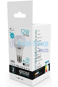 Лампа светодиодная Gauss Elementary 12Вт цок.: E27 груша 220B 4100K св. свеч. белый ней. A60 (упак.: 10 шт)
