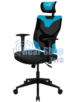 Кресло Aerocool GUARDIAN Ice Blue голубой, сетка, 150 кг, подголовник, регулируемые подлокотники, механизм качания, поясничная подушка
