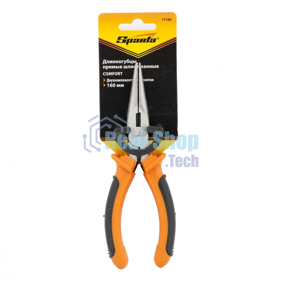 Длинногубцы Sparta Comfort, 160 мм, прямые шлифованные, двухкомпонентные рукоятки