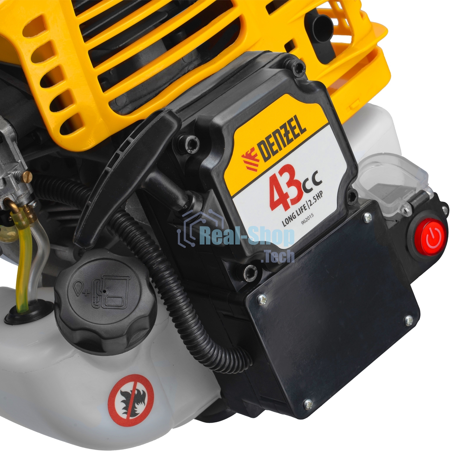 Триммер бензиновый Denzel DT-43E, 43 см3, неразъемная штанга, электростартер, состоит из 2 частей