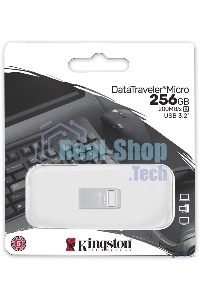 Флешка USB Kingston DataTraveler Micro (DTMC3G2/256Gb), 256Gb, USB 3.2 Gen 1, R/W 200/60, серебристый