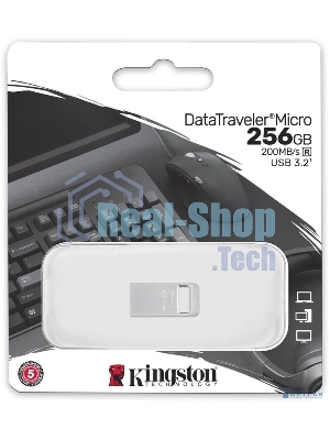 Флешка USB Kingston DataTraveler Micro (DTMC3G2/256Gb), 256Gb, USB 3.2 Gen 1, R/W 200/60, серебристый