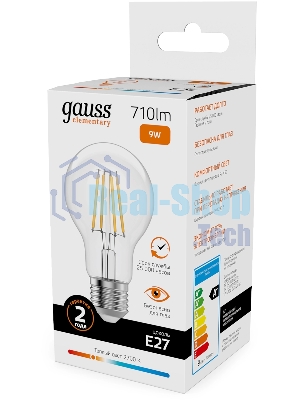 Лампа светодиодная филаментная Gauss Filament 9Вт цок.: E27 груша св. свеч. бел. теп. (упак.: 10 шт)
