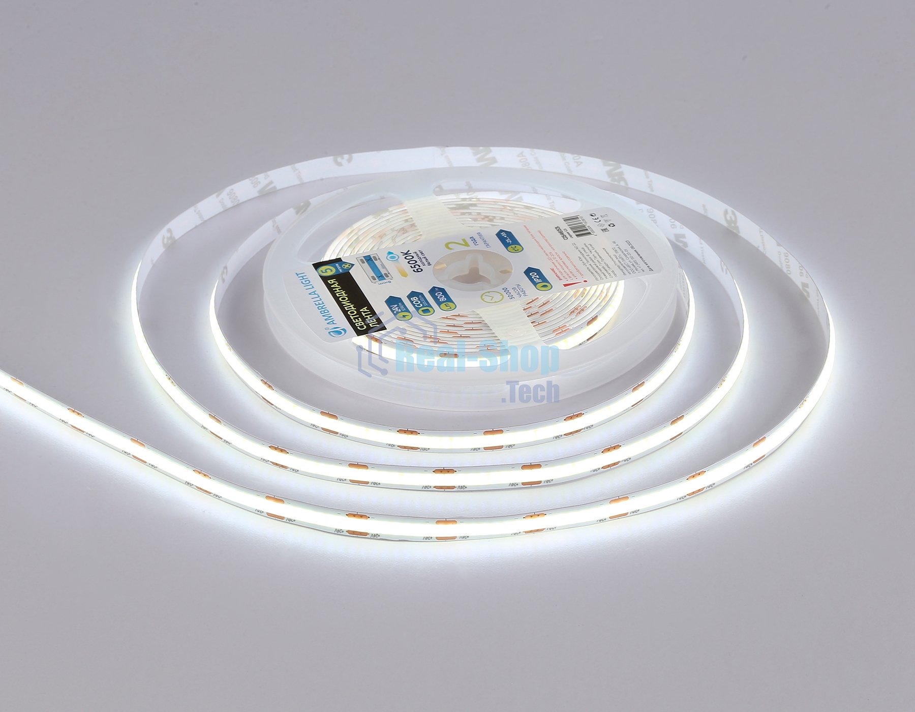 Светодиодная лента Ambrella light GS4653 COB 320Led/ 10W m/ 24V IP20 6500K/ 5000*8*1.54mm (2 конт.)