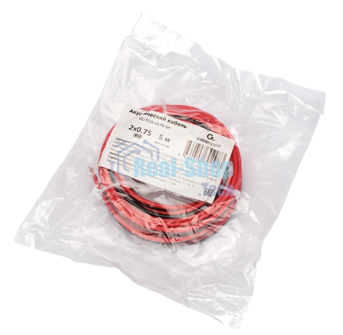 Акустический кабель Cablexpert CC-TC2Lx0.75-5M, 2x0.75мм2, 5м, черно-красный, пакет