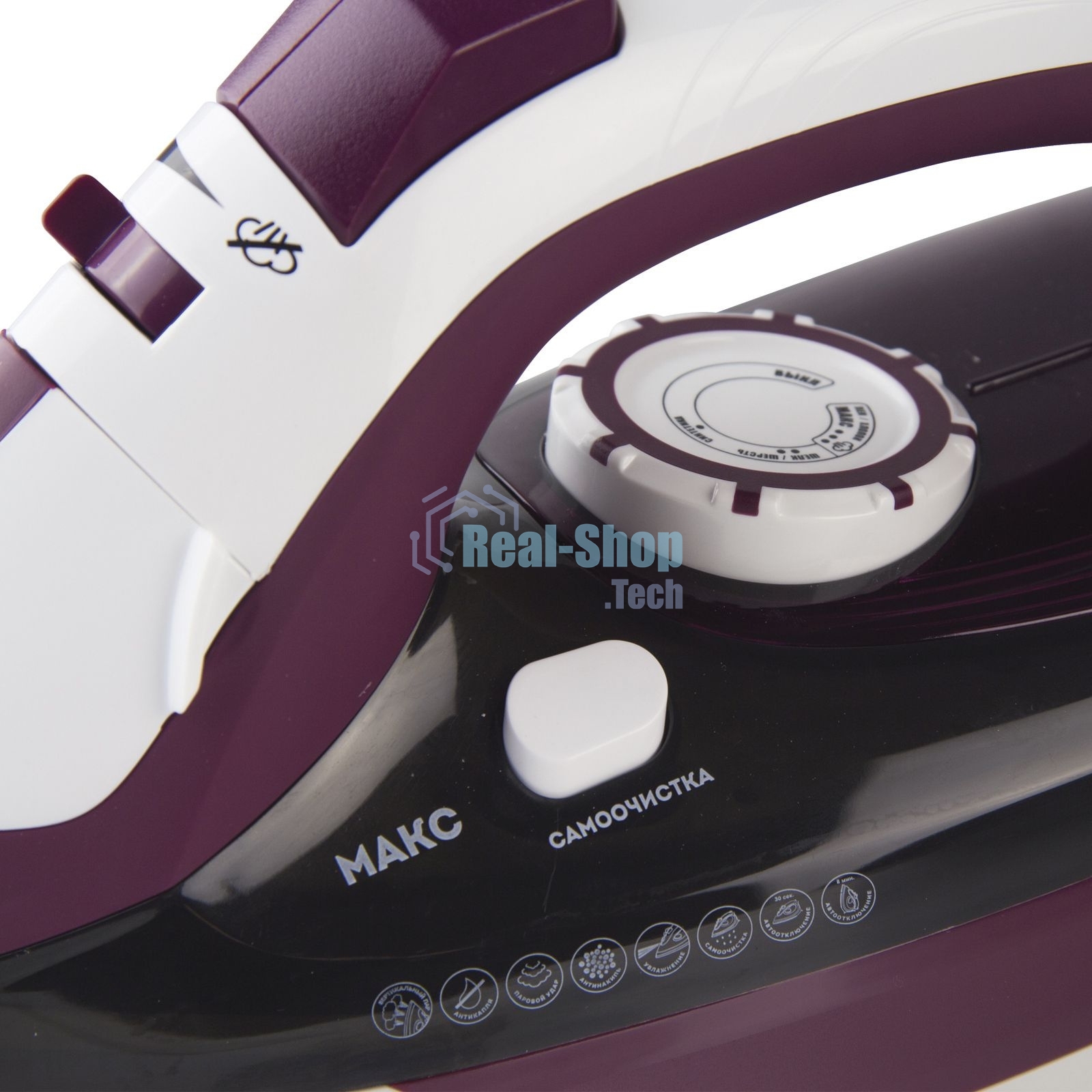 Утюг Galaxy Line GL 6108, бордовый с белым, паровой, 2400 Вт, постоянный пар 50 г/мин, паровой удар 230 г/мин, функции: автоотключение, самоочистка, антикапля, антинакипь, вертикальное отпаривание, индикатор автоотключения, индикатор нагрева, функция увла