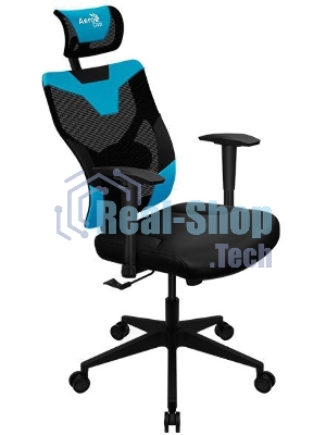 Кресло Aerocool GUARDIAN Ice Blue голубой, сетка, 150 кг, подголовник, регулируемые подлокотники, механизм качания, поясничная подушка