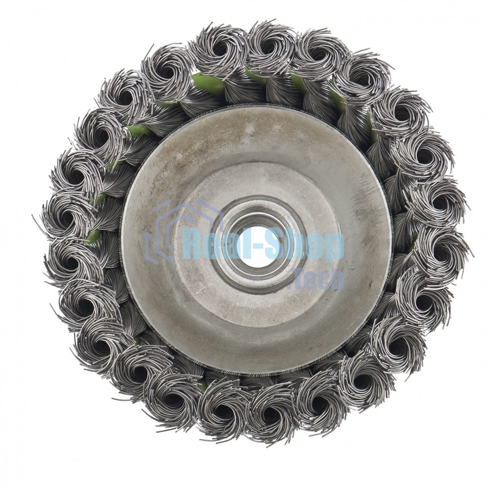 Щетка для УШМ Сибртех, 75 мм М14, чашка, крученая металлическая проволока 0,5 мм