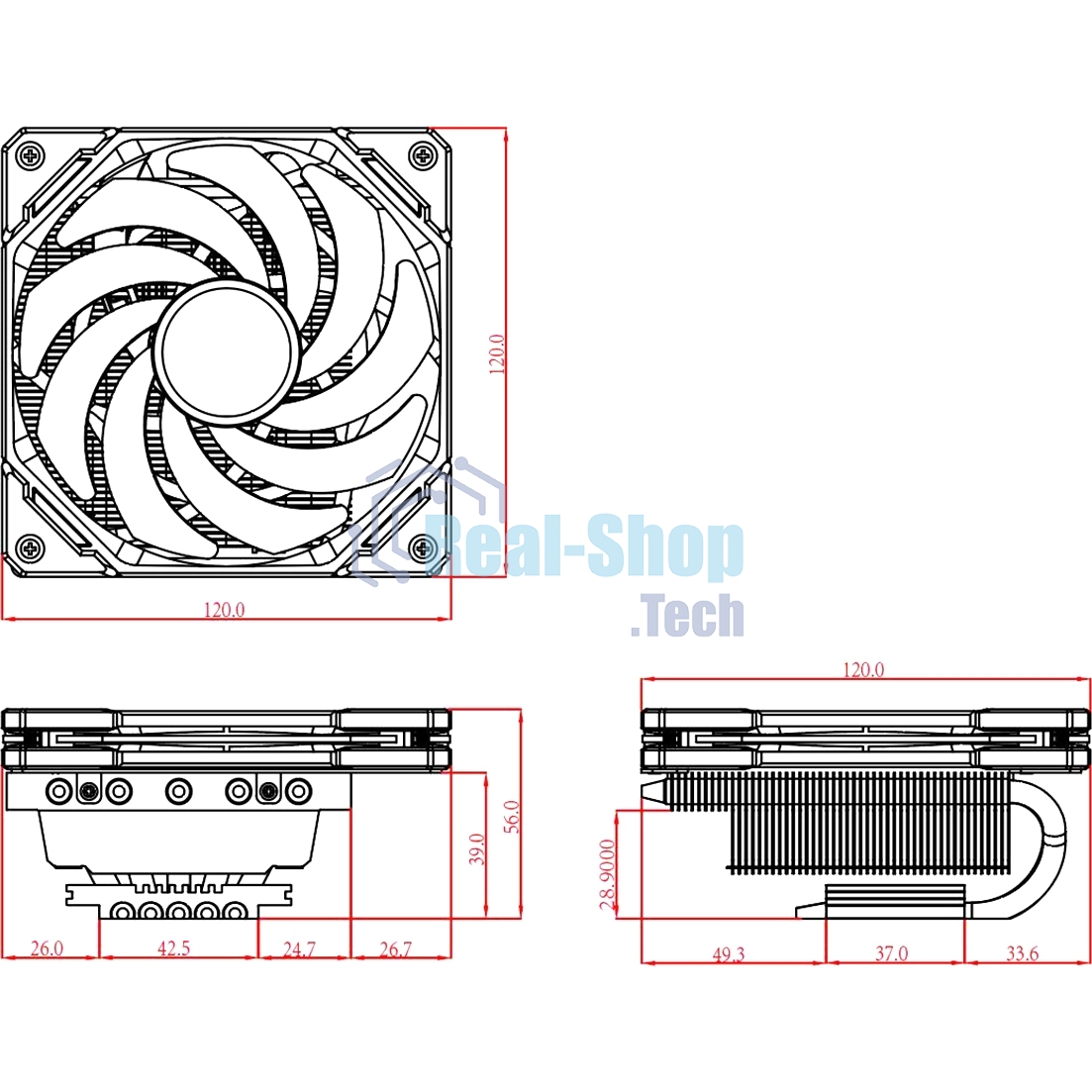 Кулер для процессора ID-COOLING IS-50X-V3 черный 120мм алюминий/медь 2000rpm 31.2db 4-pin 130W 56мм