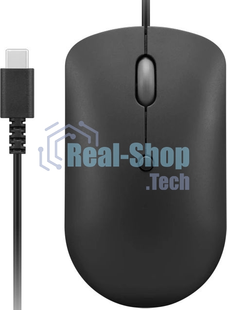 Мышь проводная Lenovo 400 черный, 2400 dpi, USB-C, кнопки - 4