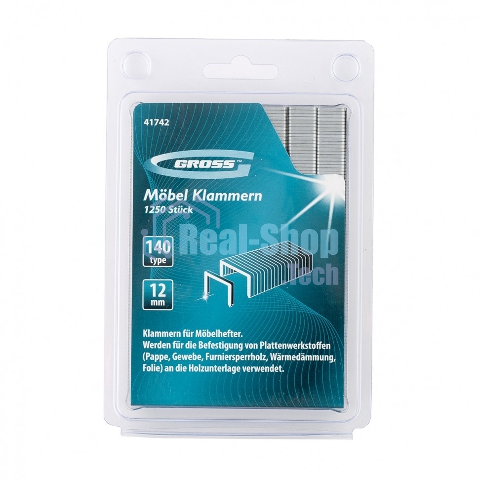 Скобы Gross 12 мм, для мебельного степлера, усиленные, тип 140, 1250 шт.