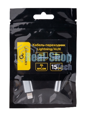 Кабель-переходник AUX Cablexpert CCA-LM3.5F-AL Lightning(M)/Jack3.5(F), алюминий+нейлон.оплётка, 0.15м, пакет