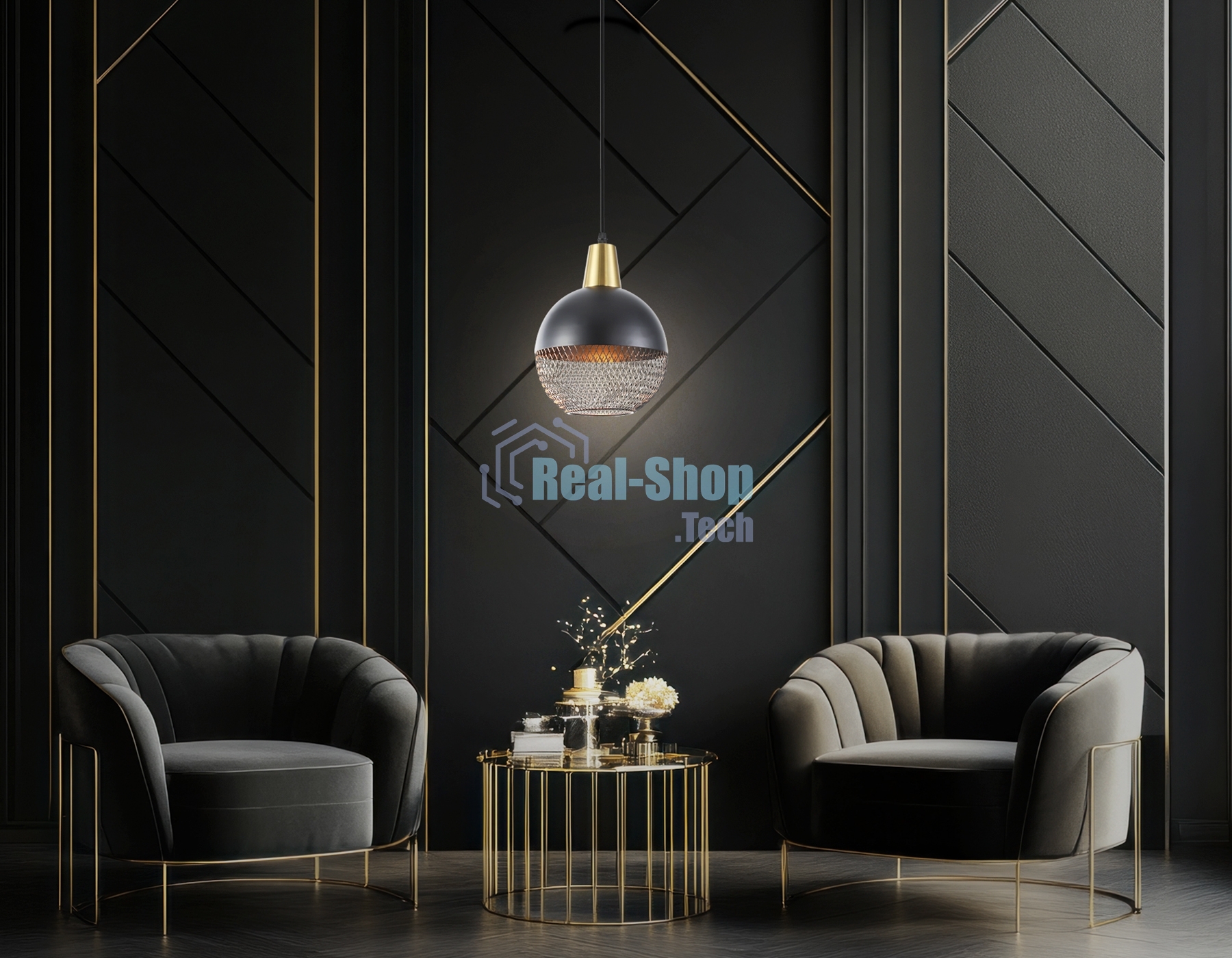 Светильник Ambrella light TR8504 BK/CP черный/медь E27 max 60W D200*1000