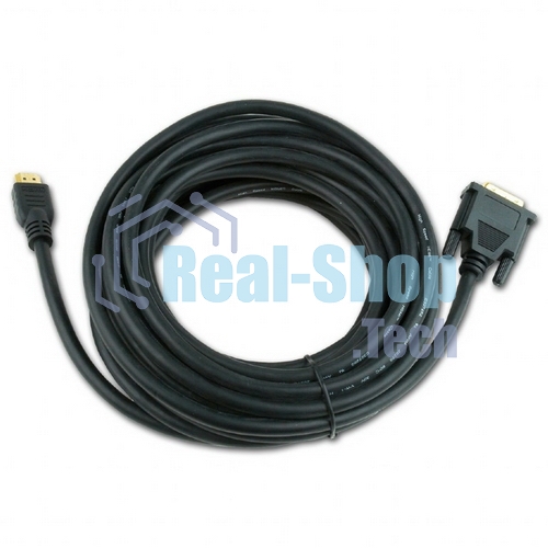 Кабель HDMI-DVI Cablexpert CC-HDMI-DVI-15, 19M/19M, single link, медь, позол.разъемы, экран, 4.5м, черный, пакет