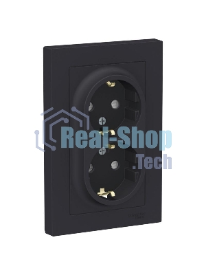 Розетка 2-м СП AtlasDesign 16А IP20 с заземл. защ. шторки в сборе карбон SchE ATN001026