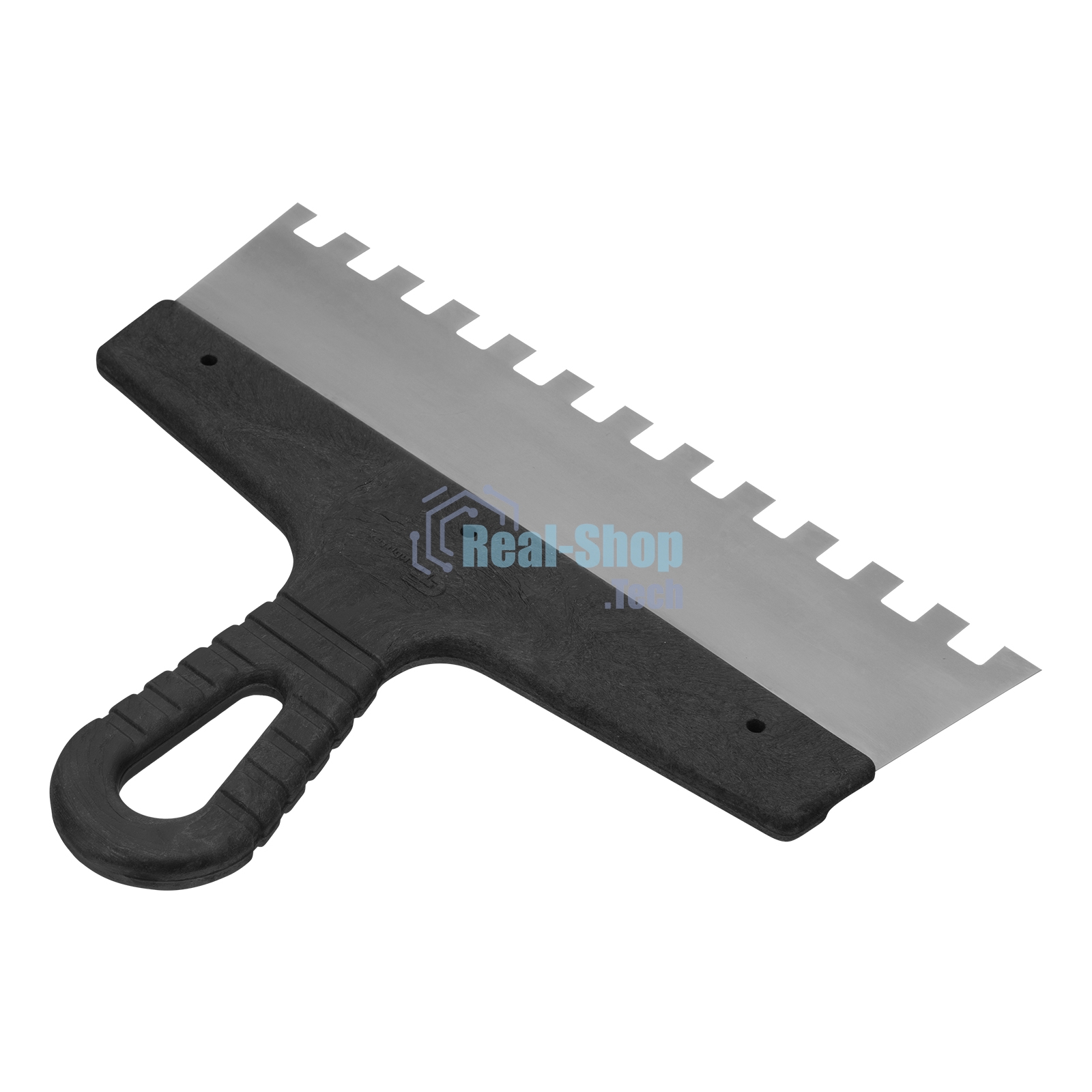 Шпатель из нержавеющей стали Сибртех 250 мм, зуб 10х10 мм, пластмассовая ручка