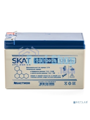 Батарея для ИБП свинцово-кислотная SKAT SB 1209S тип AGM 12V 9А·ч I зар. 2,6 А (ножевые клеммы) (8970)
