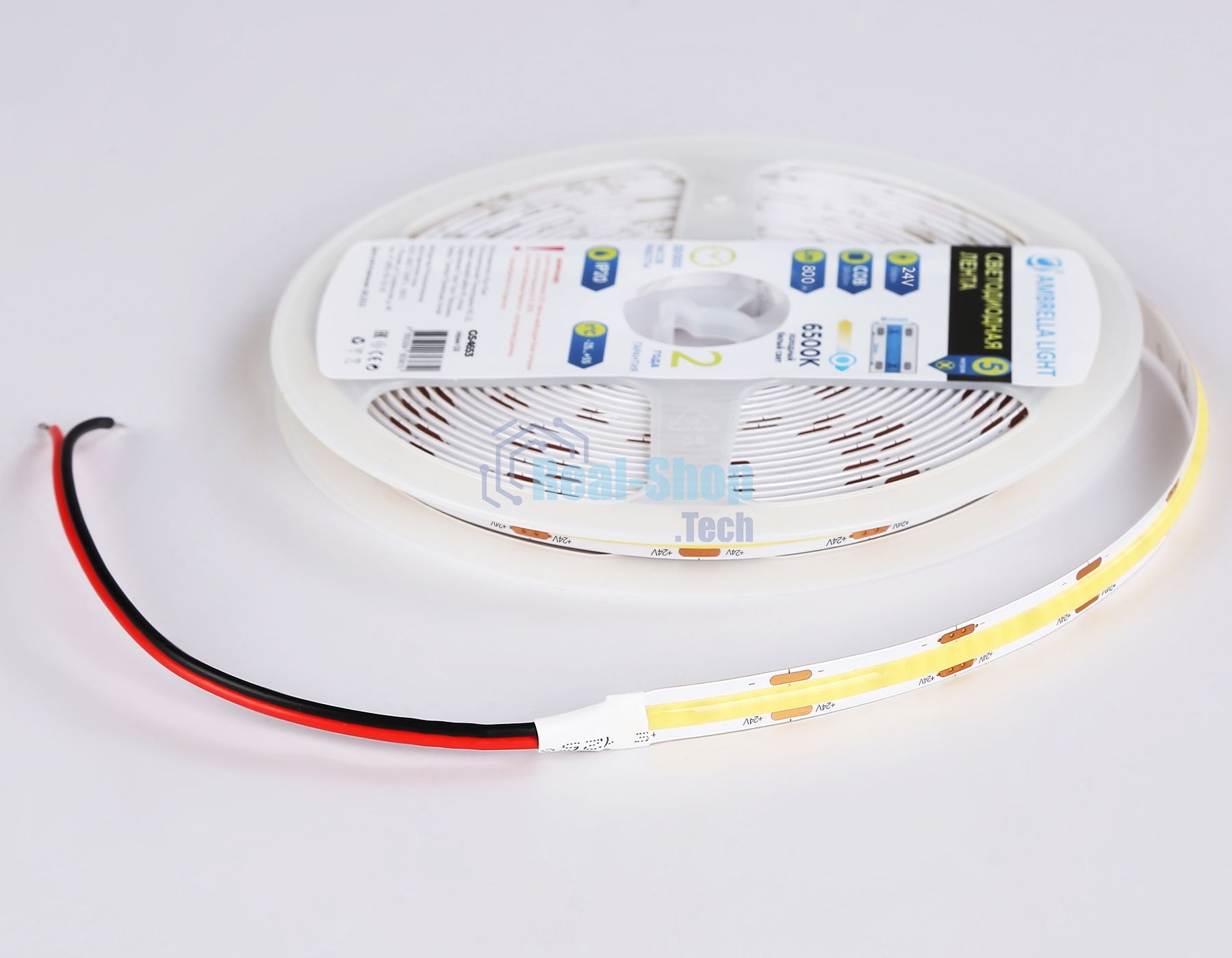 Светодиодная лента Ambrella light GS4653 COB 320Led/ 10W m/ 24V IP20 6500K/ 5000*8*1.54mm (2 конт.)