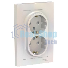 Розетка 2-м СП AtlasDesign 16А IP20 с заземл. защ. шторки в сборе жемчуж. SchE ATN000426