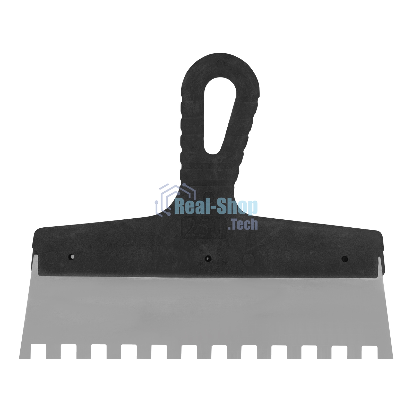 Шпатель из нержавеющей стали Сибртех 250 мм, зуб 10х10 мм, пластмассовая ручка