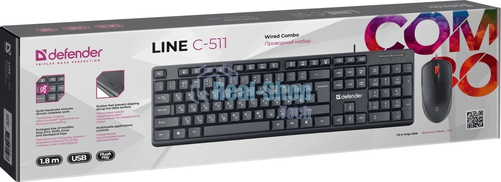 Комплект клавиатура + мышка Defender LINE C-511 RU черный