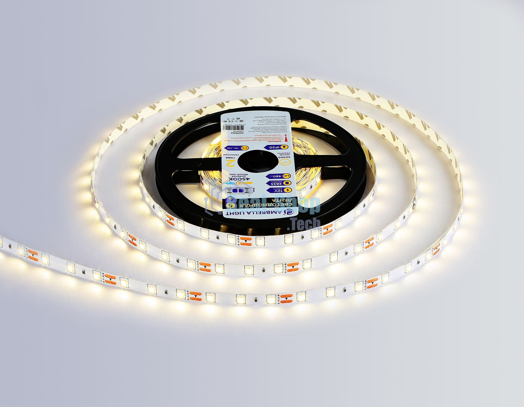 Светодиодная лента GS1002 2835 60Led/ 4.8W m/ 12V IP20 4500K/ 5000*8*1.2mm (2 конт.)
