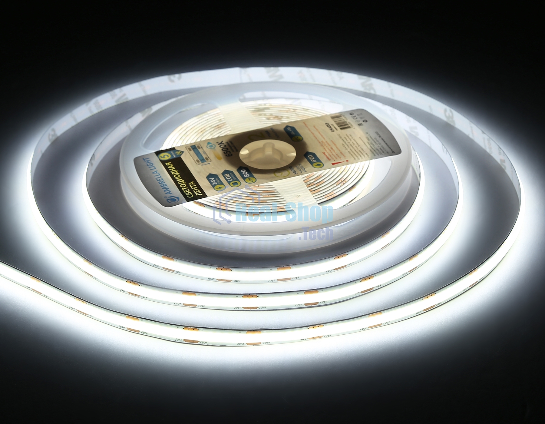 Светодиодная лента Ambrella light GS4653 COB 320Led/ 10W m/ 24V IP20 6500K/ 5000*8*1.54mm (2 конт.)