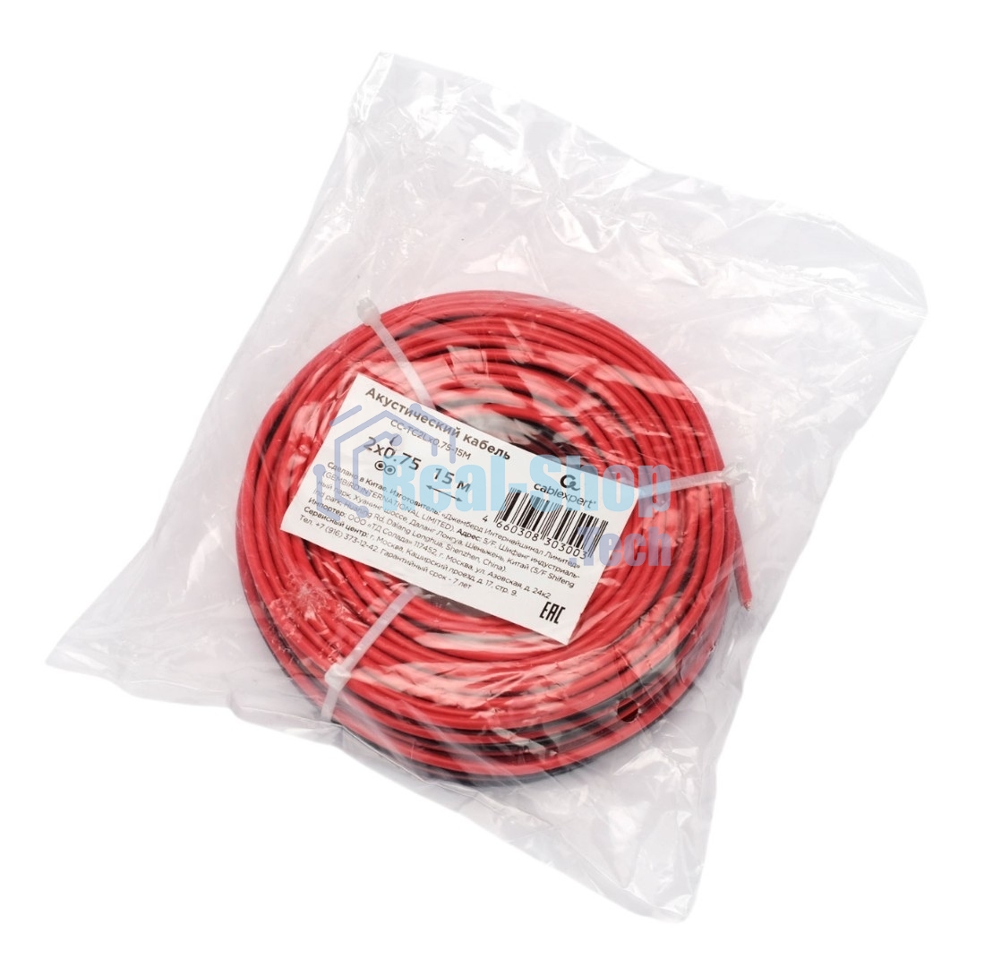 Акустический кабель Cablexpert CC-TC2Lx0.75-15M, 2x0.75мм2, 15м, черно-красный, пакет