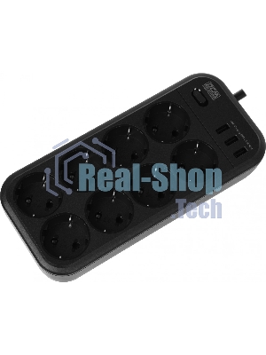 Сетевой фильтр Powercom SP-08 USB03AB 3,0 m 3.0м, 8 розеток, черный, коробка