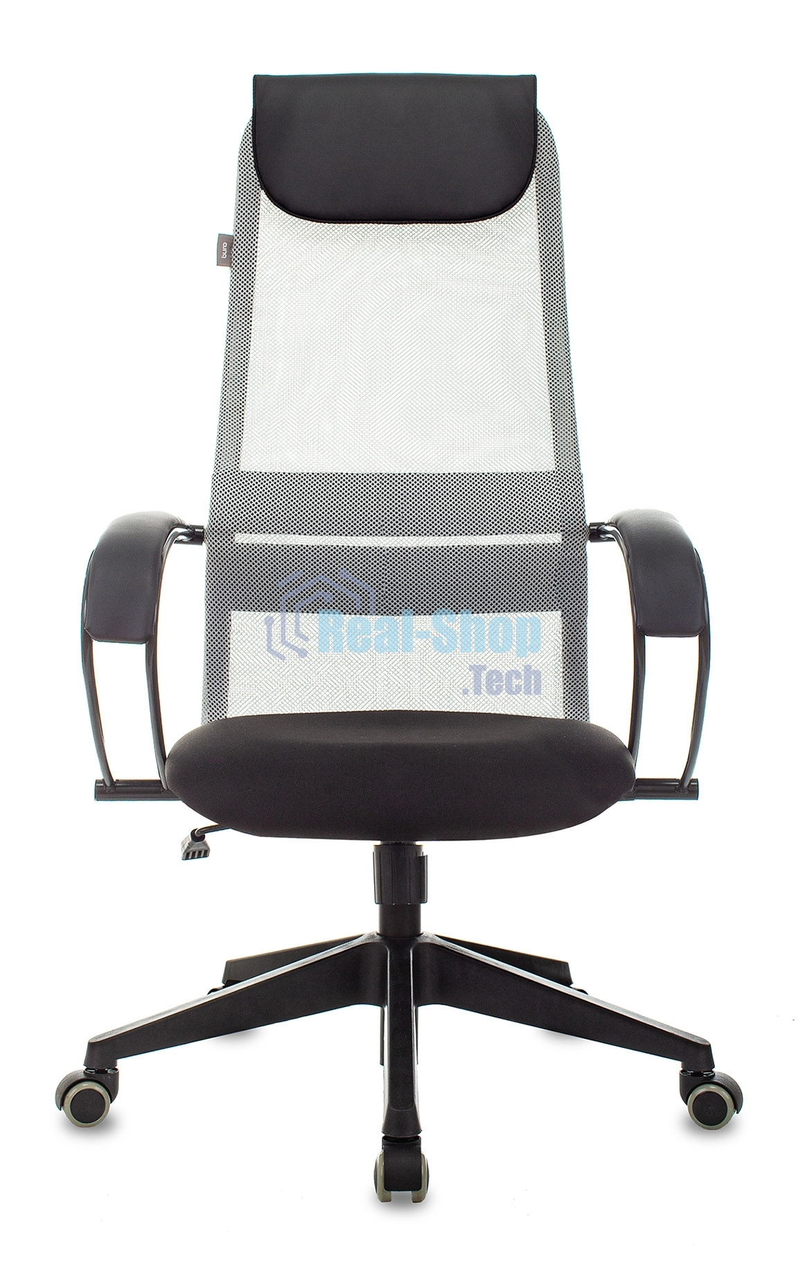 Кресло руководителя Бюрократ CH-607 TW-02 светло-серый, сиденье черный, сетка/ткань, с подголов. крестовина пластик