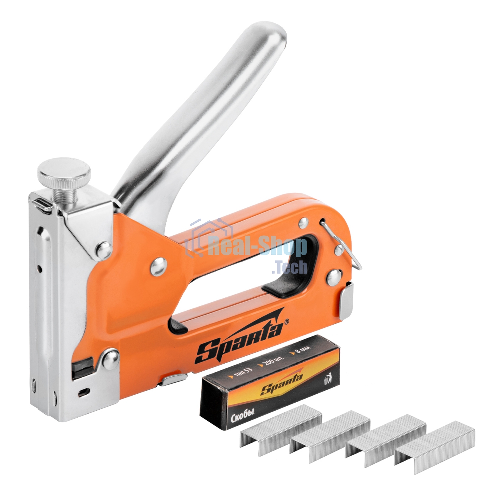 Степлер Sparta мебельный регулируемый со скобами 200шт тип скобы №53 4-14мм