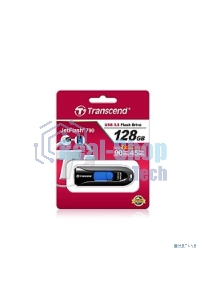 Флешка USB Transcend JetFlash 790 (TS128GJF790K), 128Gb, USB 3.0, R/W 90/40, черный/синий