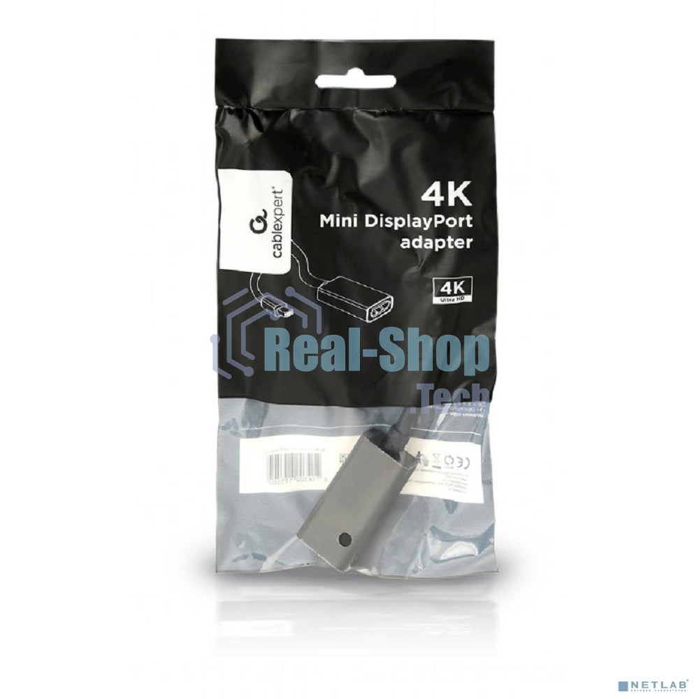 Переходник miniDisplayPort -> DisplayPort, Cablexpert A-mDPM-DPF4K-01, 4K, 20M/20F, длина 16см, черный, пакет