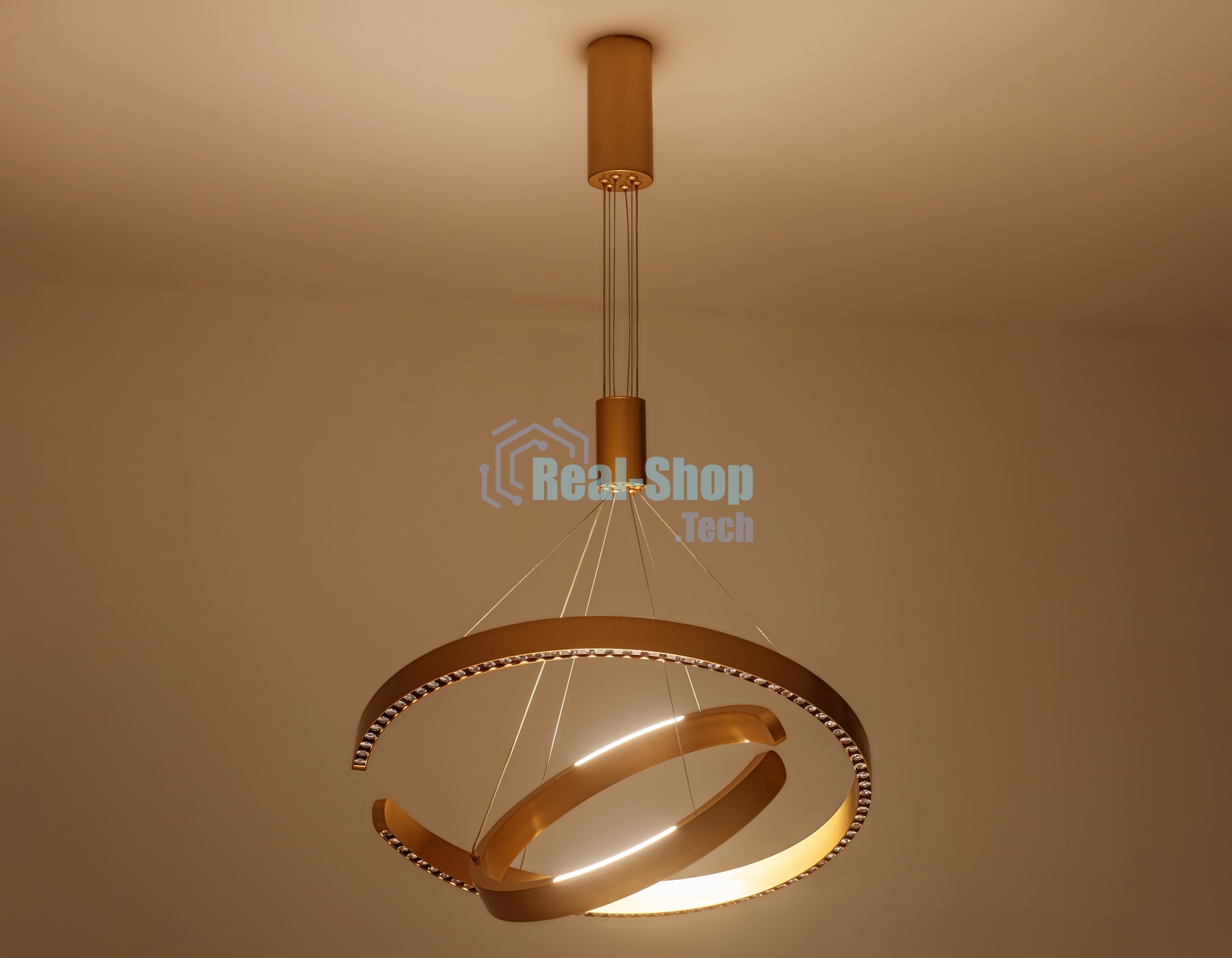 Подвесной светодиодный светильник Ambrella light FL5885/2 GD золото 45W 3000K/4200K/6400K D600/400*1200 (без ПДУ)