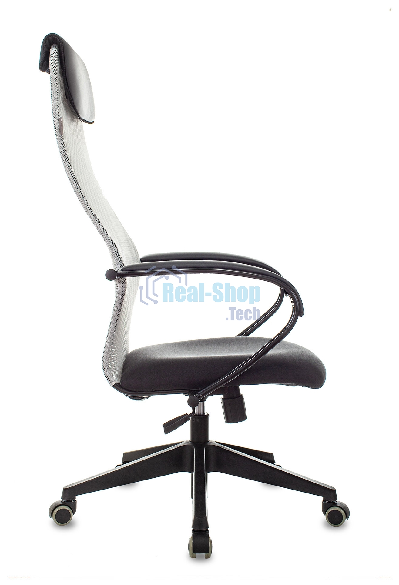 Кресло руководителя Бюрократ CH-607 TW-02 светло-серый, сиденье черный, сетка/ткань, с подголов. крестовина пластик